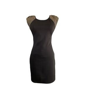 Marilyn Monroe XS Black Gold Studded Dress Sleeveless Keyhole Back Evening